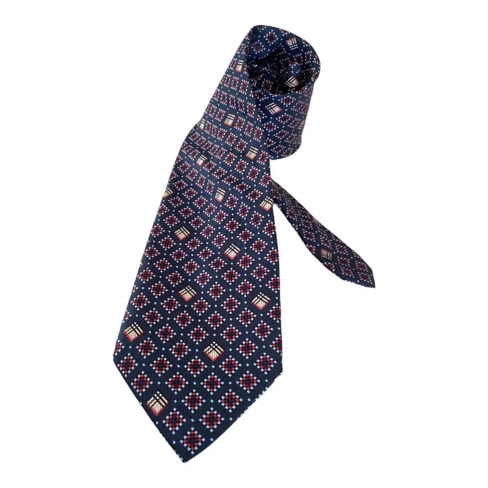BURBERRYS OF LONDON Blue Geometric Silk Tie Made In Italy 58